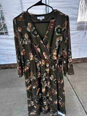 Calvin Klein Olive Green Floral Wrap Dress
